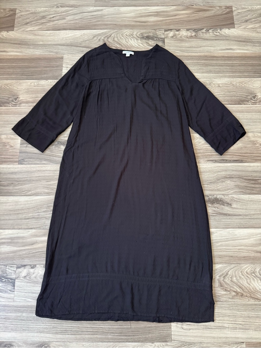James Perse Black Lightweight Tunic Dress Relaxed Fit 3/4 Sleeves Size XS